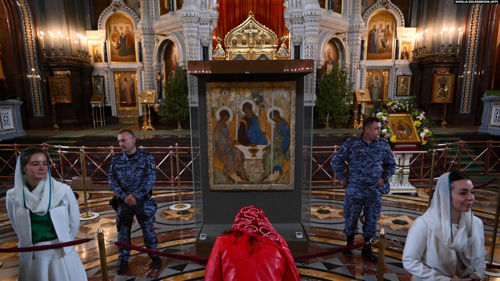 Rubljov Szentháromság ikonja a a szent Szergej monostorban. - megkereszelkedés